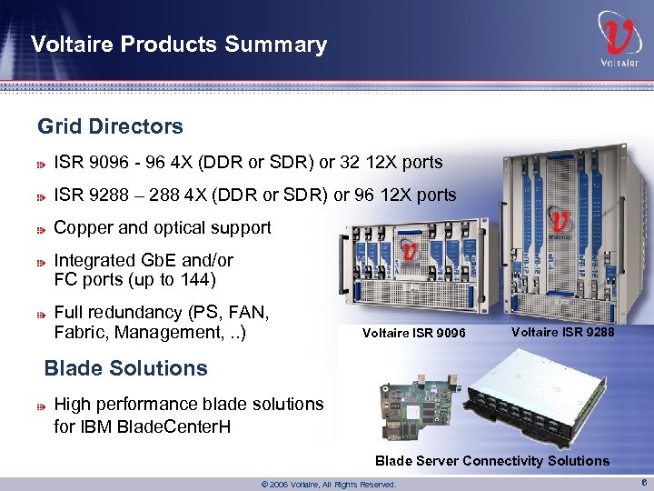 Voltaire Products Summary Grid Directors ISR 9096 - 96 4 X (DDR or SDR)