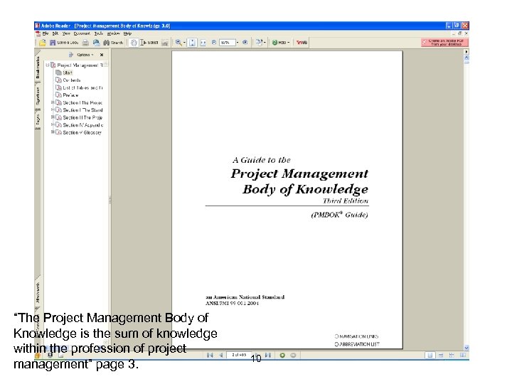“The Project Management Body of Knowledge is the sum of knowledge within the profession
