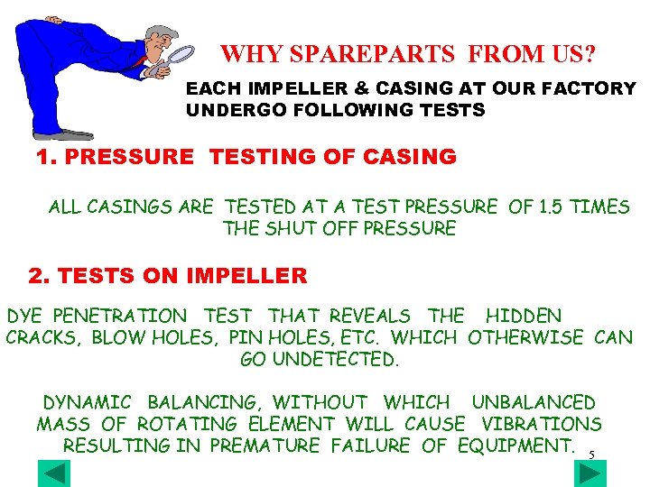 WHY SPAREPARTS FROM US? EACH IMPELLER & CASING AT OUR FACTORY UNDERGO FOLLOWING TESTS