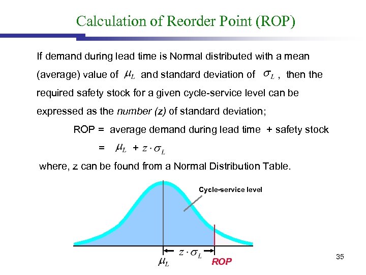 Calculation of Reorder Point (ROP) If demand during lead time is Normal distributed with