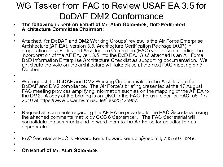 WG Tasker from FAC to Review USAF EA 3. 5 for Do. DAF-DM 2