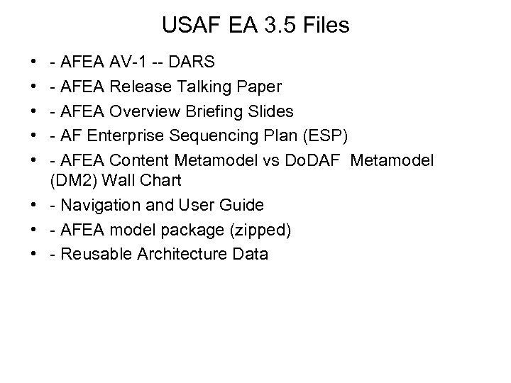 USAF EA 3. 5 Files • • • - AFEA AV-1 -- DARS -