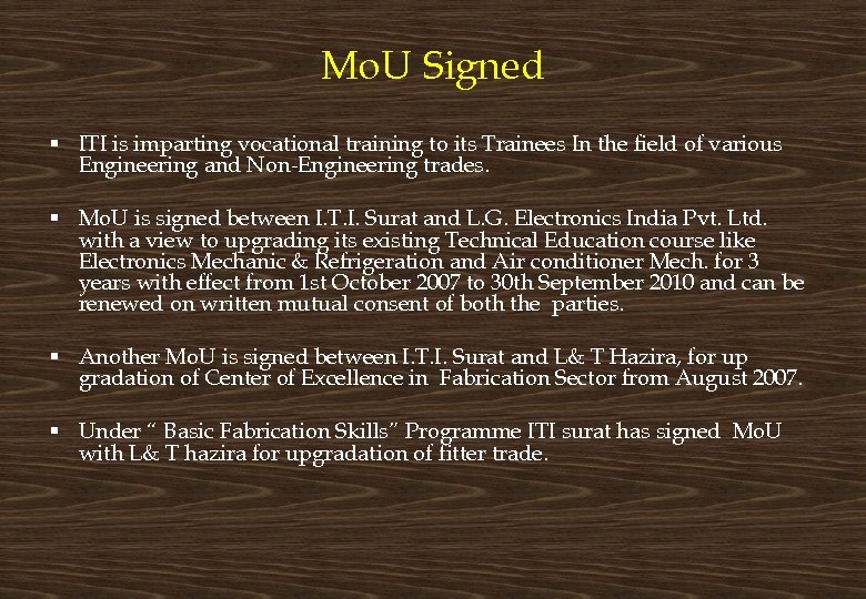 Mo. U Signed § ITI is imparting vocational training to its Trainees In the