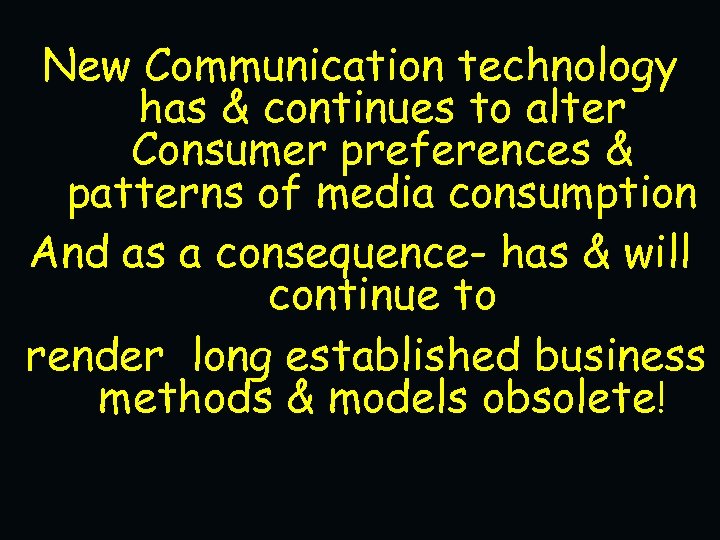 New Communication technology has & continues to alter Consumer preferences & patterns of media