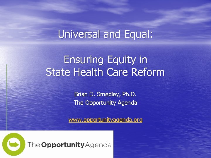 Universal and Equal: Ensuring Equity in State Health Care Reform Brian D. Smedley, Ph.