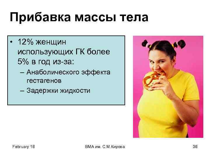 Прибавка массы тела • 12% женщин использующих ГК более 5% в год из-за: –