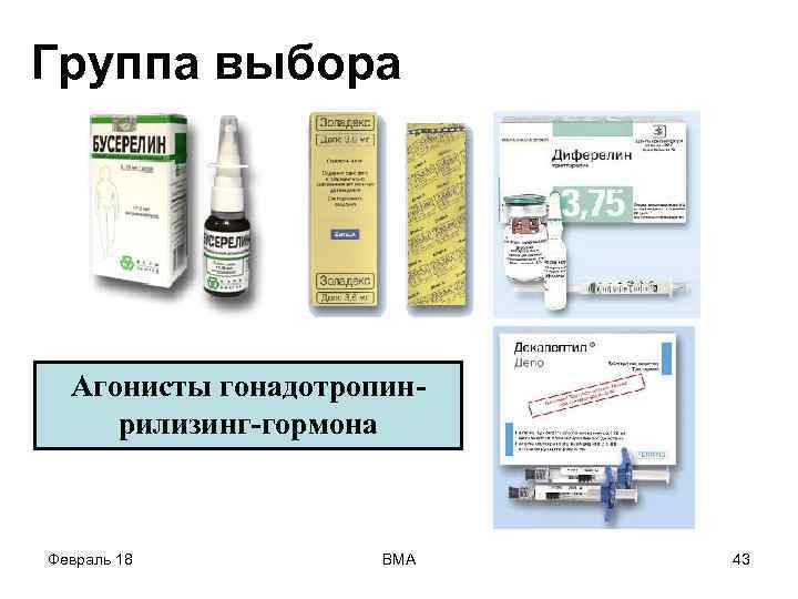 Группа выбора Агонисты гонадотропинрилизинг-гормона Февраль 18 ВМА 43 