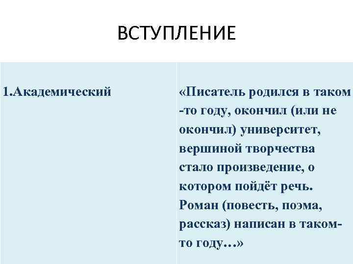 ВСТУПЛЕНИЕ 1. Академический «Писатель родился в таком -то году, окончил (или не окончил) университет,
