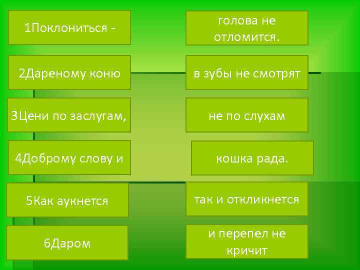 1 Поклониться - голова не отломится. 2 Дареному коню в зубы не смотрят 3