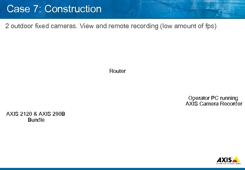 Case 7: Construction 2 outdoor fixed cameras. View and remote recording (low amount of