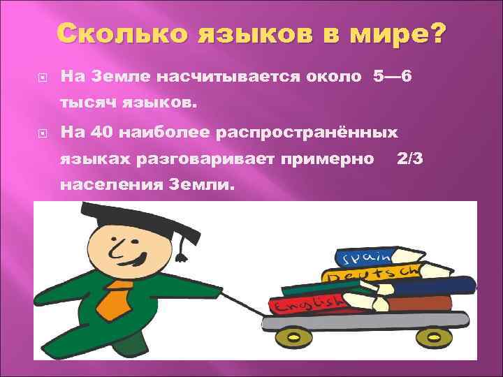 Сколько языков в мире? На Земле насчитывается около 5— 6 тысяч языков. На 40