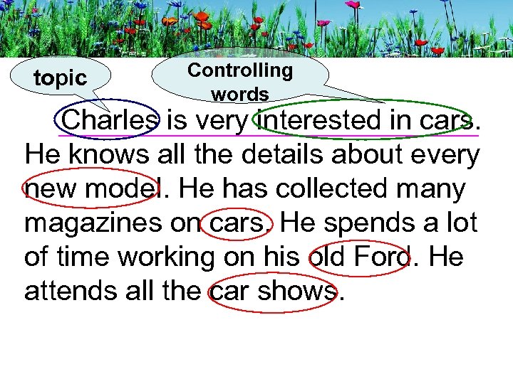 topic Controlling words Charles is very interested in cars. He knows all the details