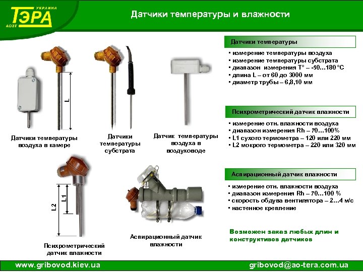 Датчики температуры и влажности Датчики температуры L • измерение температуры воздуха • измерение температуры