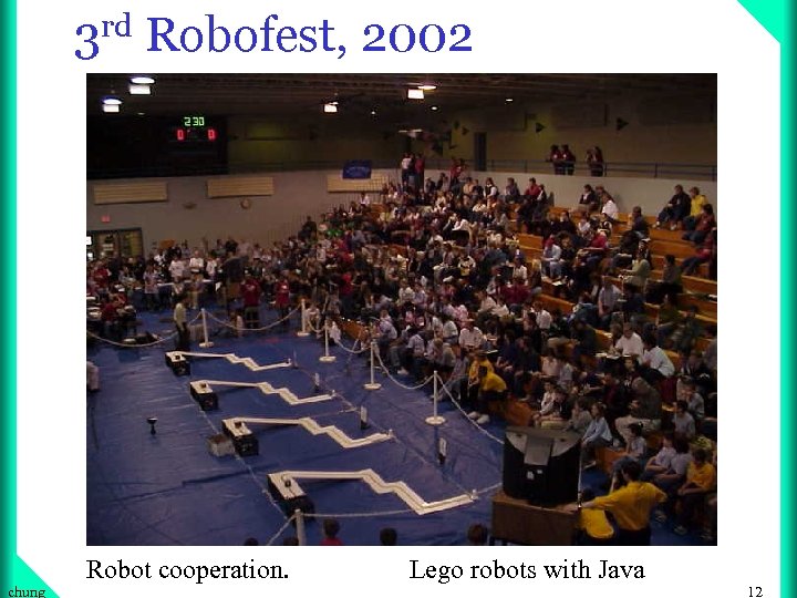 3 rd Robofest, 2002 chung Robot cooperation. Lego robots with Java 12 
