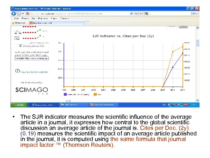  • The SJR indicator measures the scientific influence of the average article in