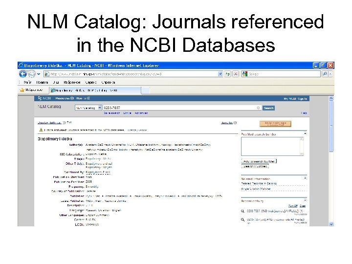 NLM Catalog: Journals referenced in the NCBI Databases 