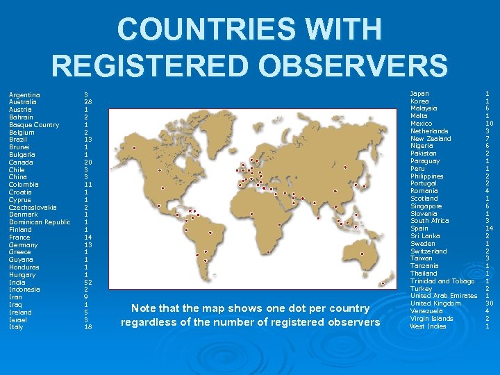 COUNTRIES WITH REGISTERED OBSERVERS Argentina Australia Austria Bahrain Basque Country Belgium Brazil Brunei Bulgaria