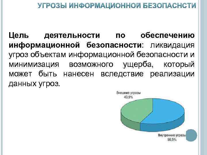 Цель деятельности по обеспечению информационной безопасности: ликвидация угроз объектам информационной безопасности и минимизация возможного