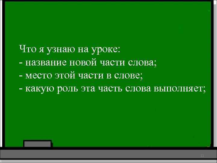 Что я узнаю на уроке: - название новой части слова; - место этой части