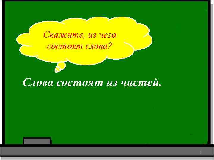 Скажите, из чего состоят слова? Слова состоят из частей. 2 