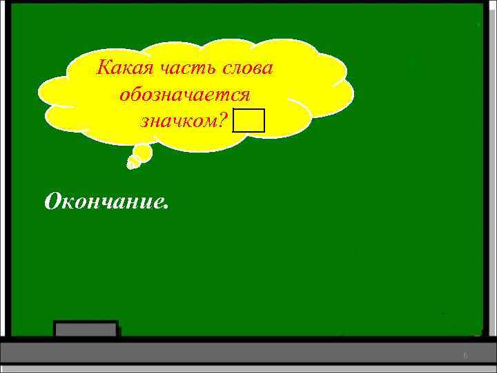 Какая часть слова обозначается значком? Окончание. 6 