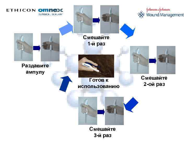 Смешайте 1 -й раз Раздавите ампулу Готов к использованию Смешайте 3 -й раз Смешайте