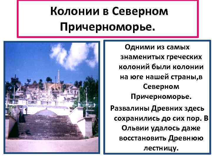 Колонии в Северном Причерноморье. Одними из самых знаменитых греческих колоний были колонии на юге