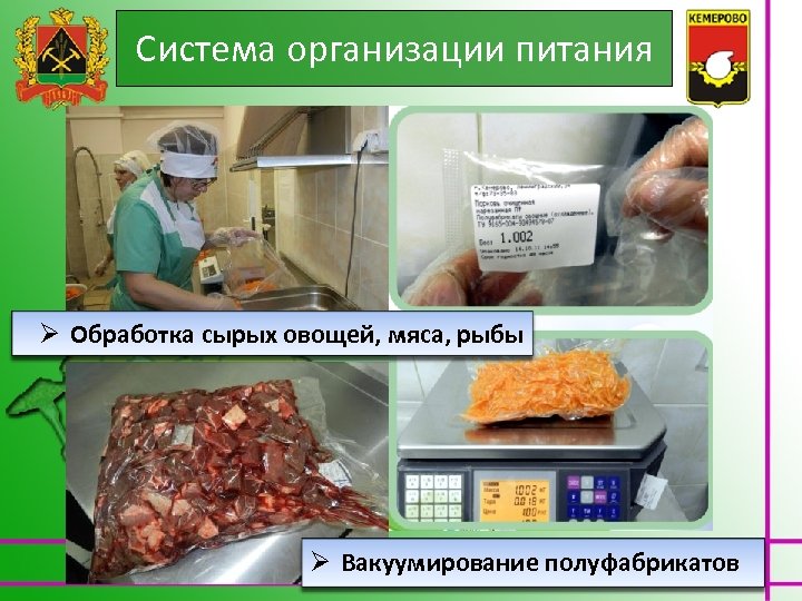 Система организации питания Ø Обработка сырых овощей, мяса, рыбы Ø Вакуумирование полуфабрикатов 