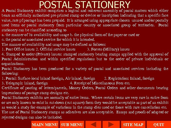 POSTAL STATIONERY matters which either A Postal Stationery exhibit comprises a logical and coherent