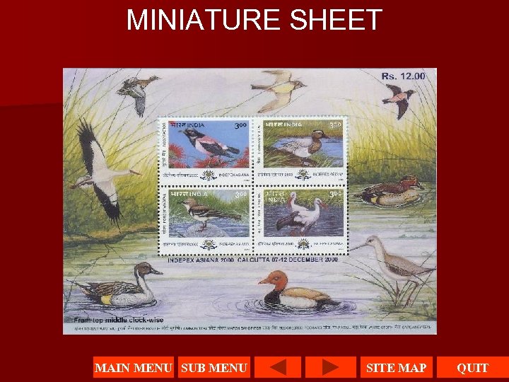 MINIATURE SHEET MAIN MENU SUB MENU SITE MAP QUIT 