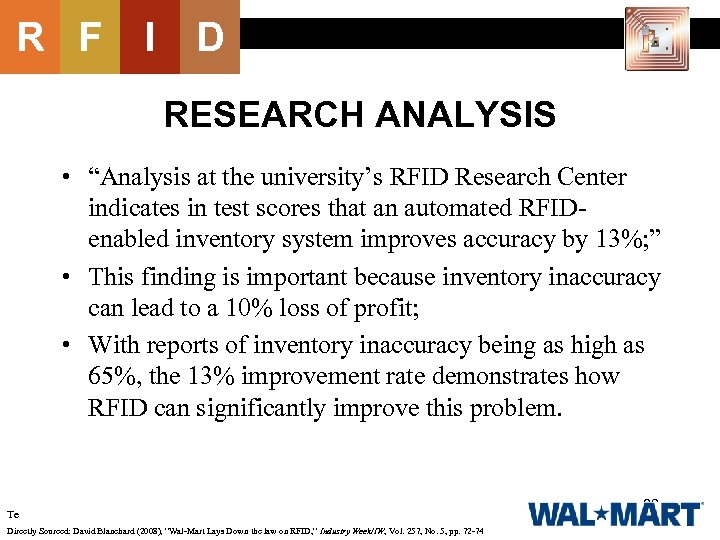 R F I D RESEARCH ANALYSIS • “Analysis at the university’s RFID Research Center