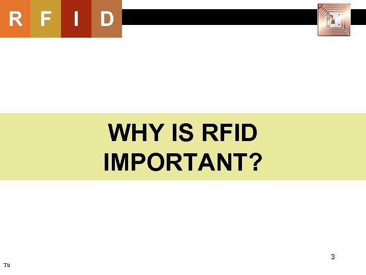 R F I D WHY IS RFID IMPORTANT? 3 Tu 