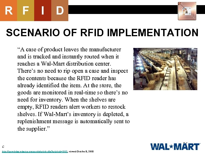 R F I D SCENARIO OF RFID IMPLEMENTATION “A case of product leaves the