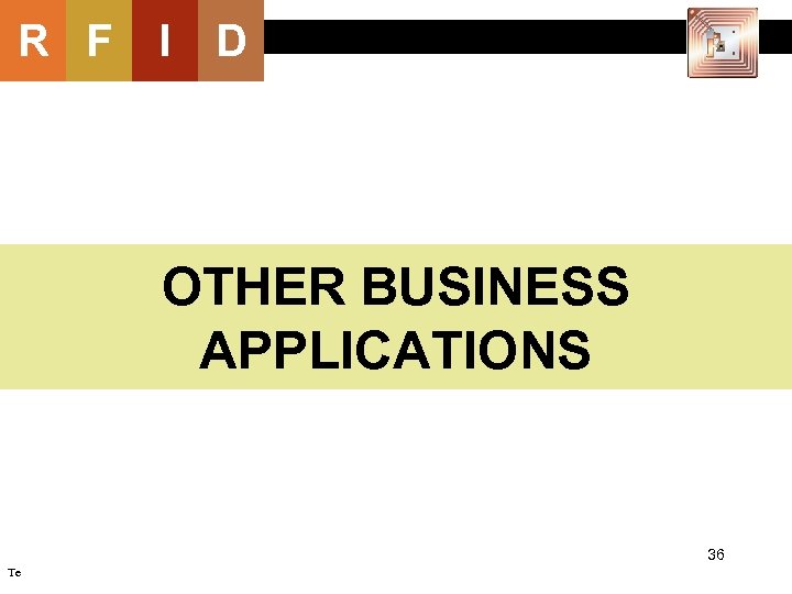 R F I D OTHER BUSINESS APPLICATIONS 36 Te 