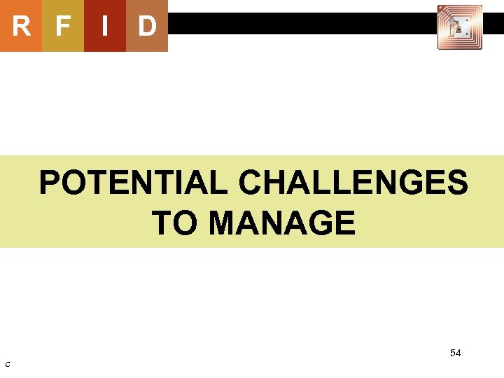 R F I D POTENTIAL CHALLENGES TO MANAGE 54 C 