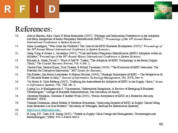 R F I D References: 10. 11. 12. 13. 14. 15. 16. 17. 18.