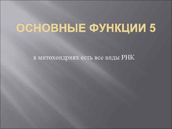 ОСНОВНЫЕ ФУНКЦИИ 5 в митохондриях есть все виды РНК 