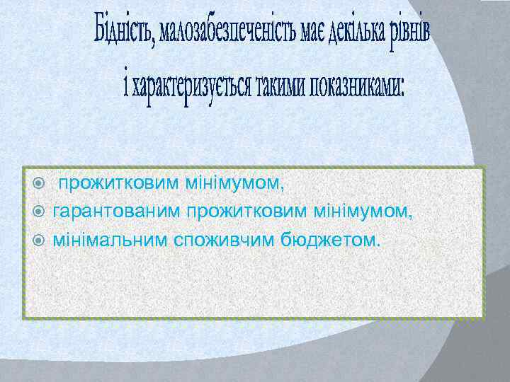 прожитковим мінімумом, гарантованим прожитковим мінімумом, мінімальним споживчим бюджетом. 