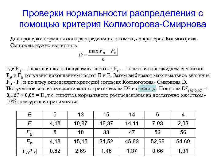 Критерии проверки нормальности распределения