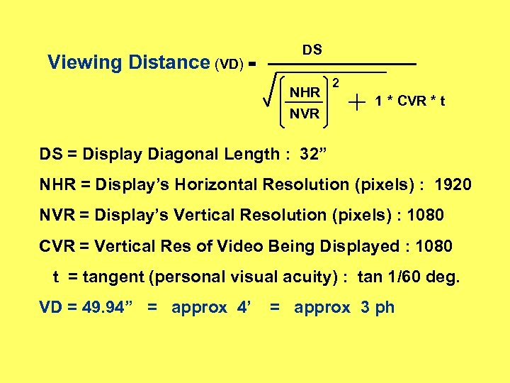 Viewing Distance (VD) = DS NHR NVR 2 1 * CVR * t DS