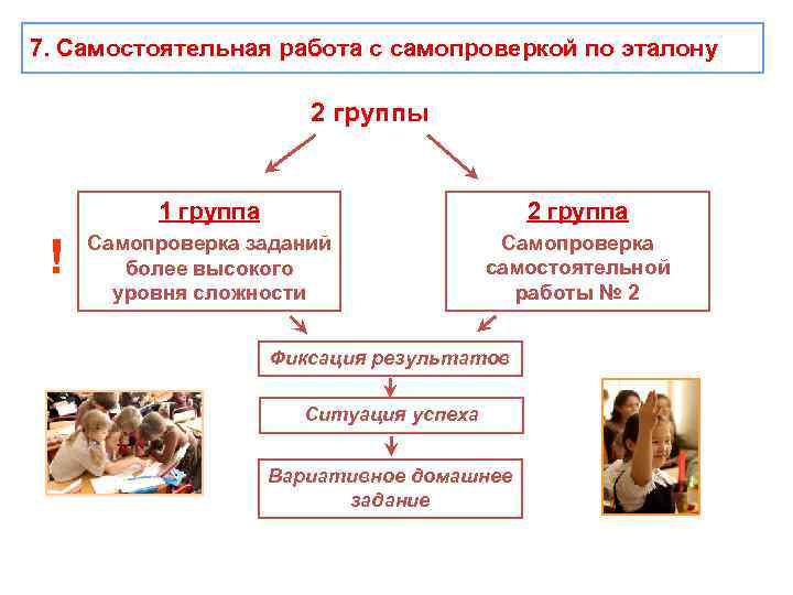 7. Самостоятельная работа с самопроверкой по эталону 2 группы 1 группа ! 2 группа