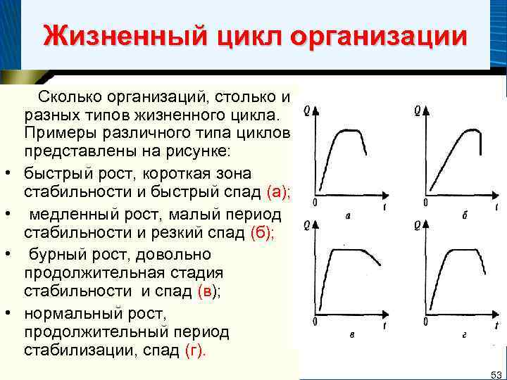 Жизненный цикл организации • • Сколько организаций, столько и разных типов жизненного цикла. Примеры