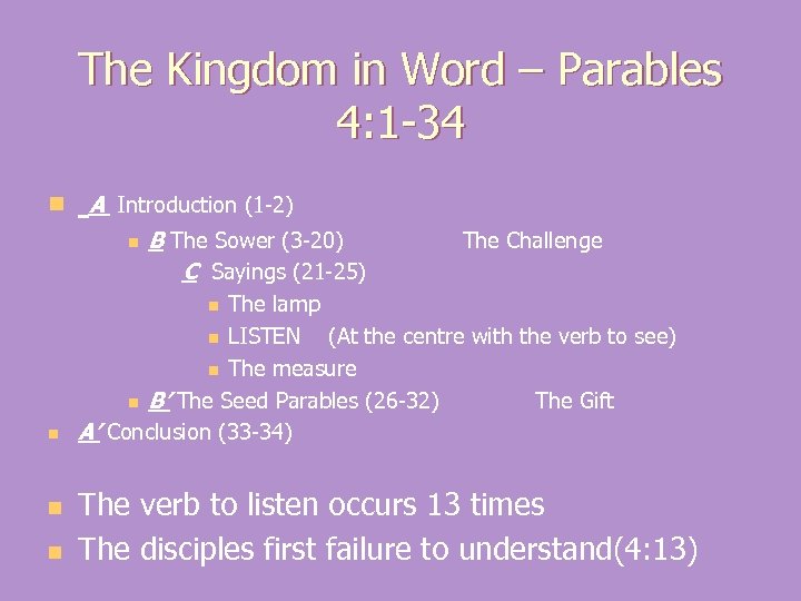 The Kingdom in Word – Parables 4: 1 -34 n A Introduction (1 -2)