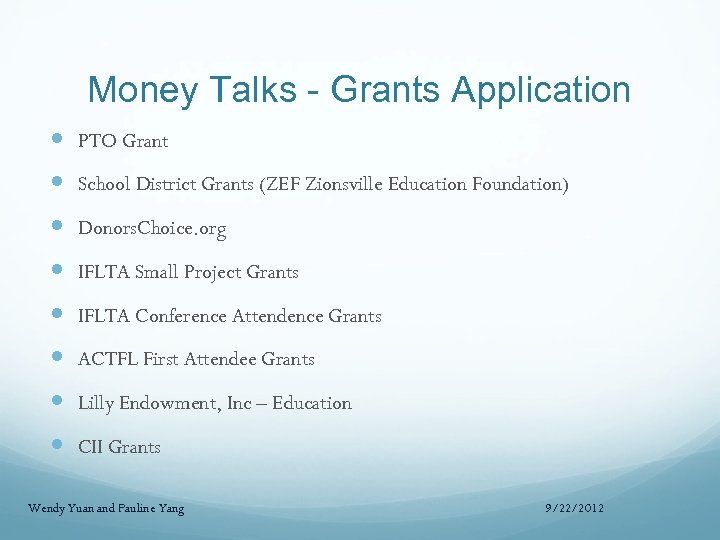 Money Talks - Grants Application PTO Grant School District Grants (ZEF Zionsville Education Foundation)