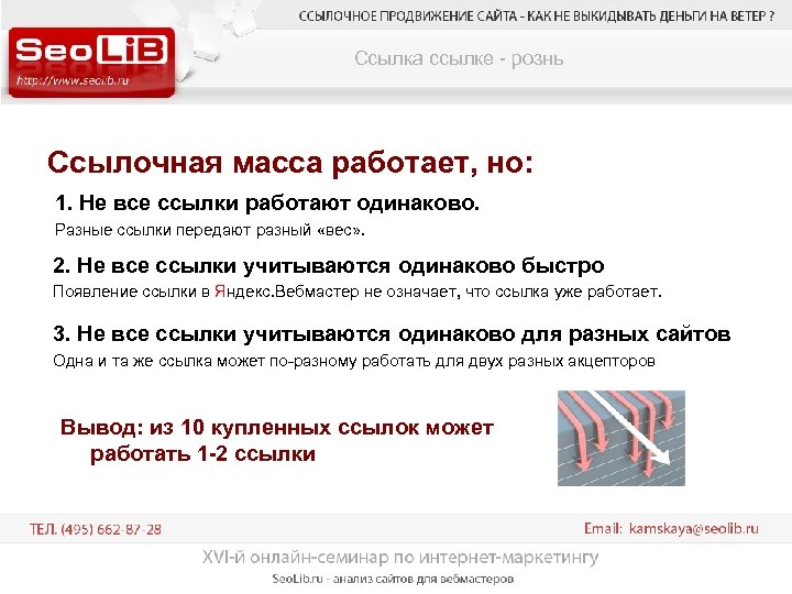 Ссылка ссылке - рознь Ссылочная масса работает, но: 1. Не все ссылки работают одинаково.