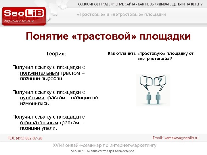  «Трастовые» и «нетрастовые» площадки Понятие «трастовой» площадки Теория: Получил ссылку с площадки с