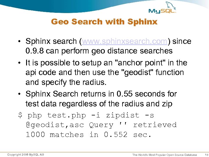 Geo Search with Sphinx • Sphinx search (www. sphinxsearch. com) since 0. 9. 8