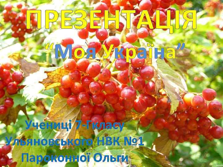 ПРЕЗЕНТАЦІЯ “Моя Україна” Учениці 7 -Гкласу Ульяновського НВК № 1 Пароконної Ольги 