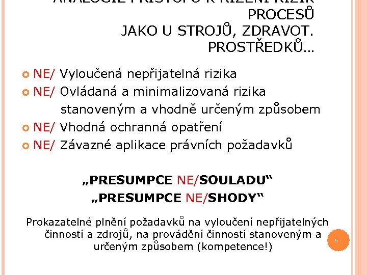 ANALOGIE PŘÍSTUPŮ K ŘÍZENÍ RIZIK PROCESŮ JAKO U STROJŮ, ZDRAVOT. PROSTŘEDKŮ… NE/ Vyloučená nepřijatelná