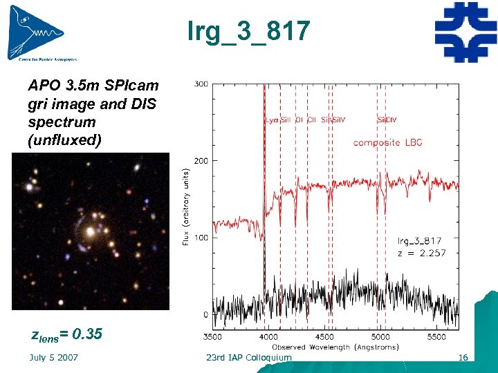 lrg_3_817 APO 3. 5 m SPIcam gri image and DIS spectrum (unfluxed) zlens= 0.